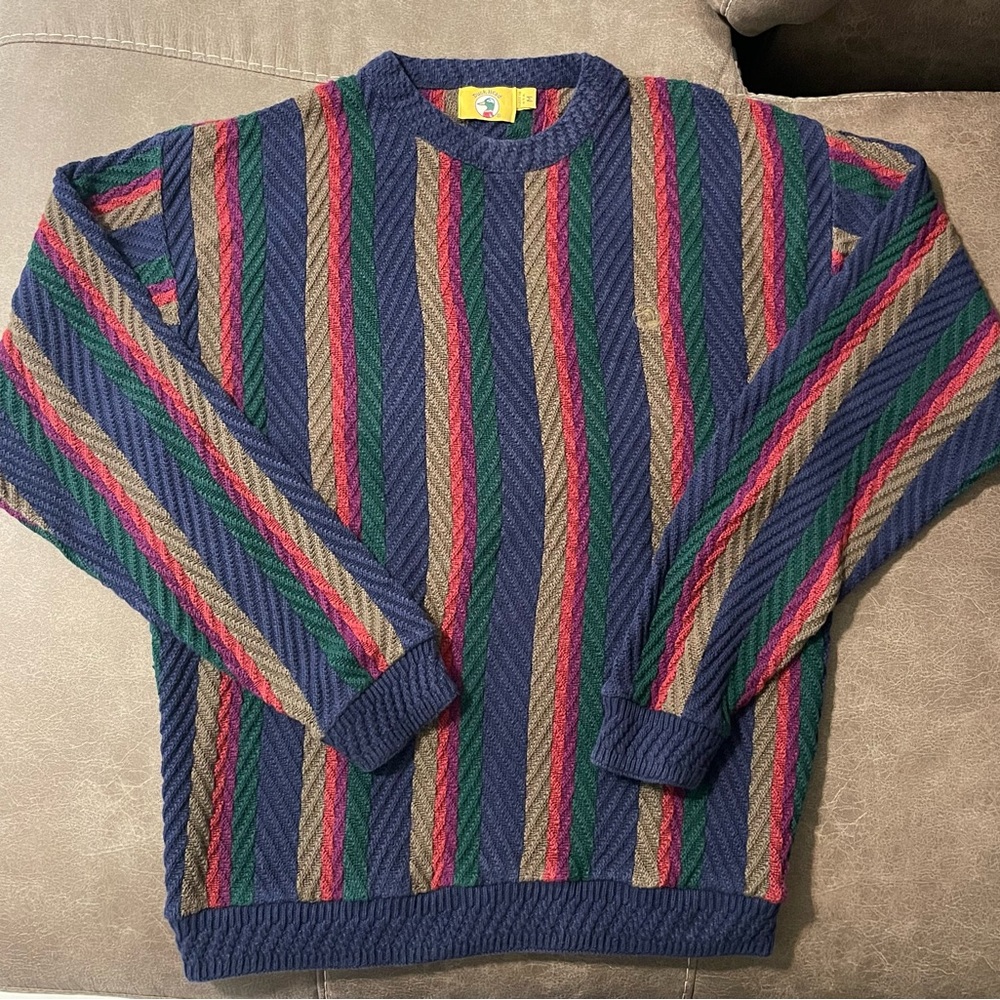 Duck Head Sweater Mens M Multicolor Striped Vintage Knit Crewneck Preppy